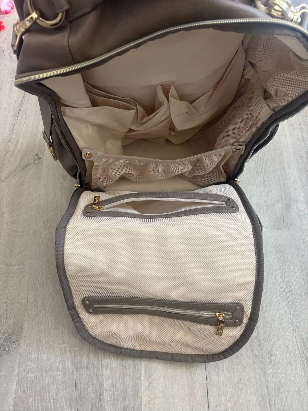 Itzy Ritzy Taupe Herringbone Baby Backpack Diaper Bag